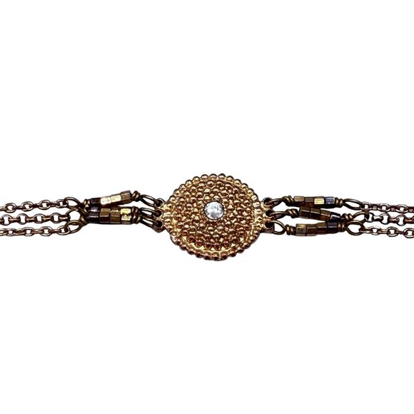 Satellite Beaded Rhinestone Round Disc Multi-Strand Chain Bangle Bracelet - Picture 3 of 6